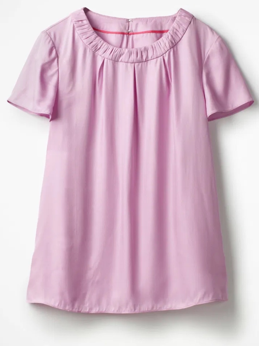 Boden Carey Lilac Short Sleeve Pleated Neck Silk Blend Blouse